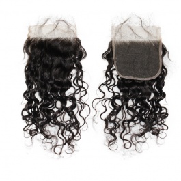 Top grade raw hair Swiss Transparent LACE/HD lace preplucked closure 5x5 free part water wave curly closure