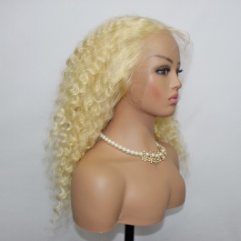 Elesis Virgin Remy Blonde deep curly 13x4Frontal wig Transparent HD lace wig 180% density