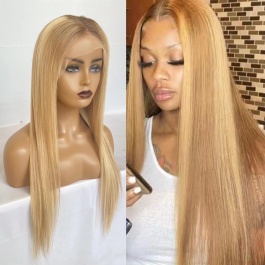 Elesis Hair 180% Density Blonde Highlight Piano Color #27/613 Lace Part Wig Straight Human Hair 