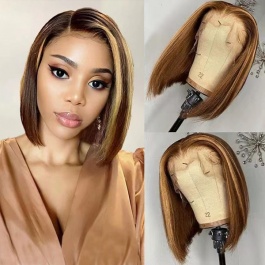 Highlight #4/27  color BOB straight short wig 150% density Virgin Remy Hair