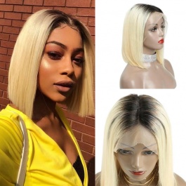 Platinum Blonde darkroot T1B/613 Lace Bob Wig Glueless Straight PrePlucked virgin human hair 150% Density Peruvian 13x4 