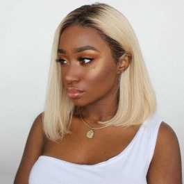 Platinum Blonde darkroot T1B/613 Lace Bob Wig Glueless Straight PrePlucked virgin human hair 150% Density Peruvian 13x4 