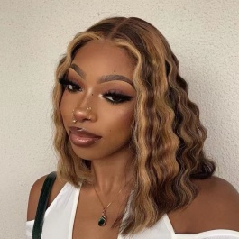 Highlight #4/27  color BOB deep curly short  Human hair wig 150% density Virgin Remy Hair 