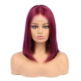 Short Bob Human hair wig Burgundy #99j color Virgin Remy Hair Lace Wig