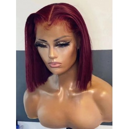 Short Bob Human hair wig Burgundy #99j color Virgin Remy Hair Lace Wig