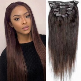 elesis virgin hair 7pcs set 120grams virgin remy clip in hair extensions dark brown color #2