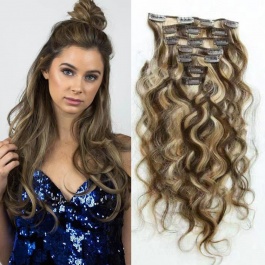 elesis virgin hair 7pcs set 120grams virgin clip in hair extensions Highlight color #8/613