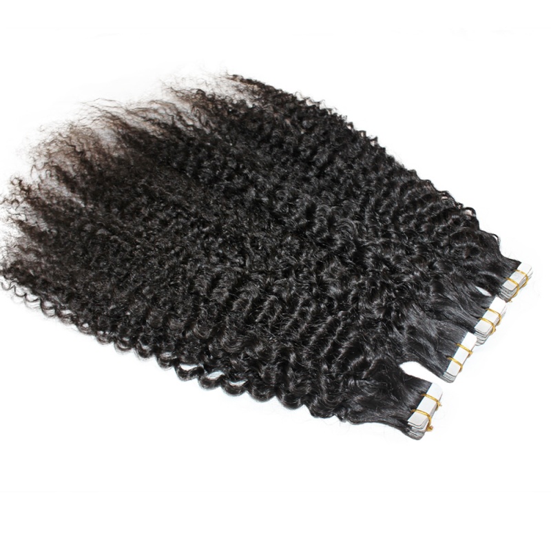 Natural black Jerry curly tape in virgin remy hair extensions 100grams-Tape05