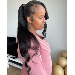 Elesis fashion Body wave ponytail Extension Natural Long Ponytails Wrap Around Clip in Hair piece Human Hair Virgin Remy