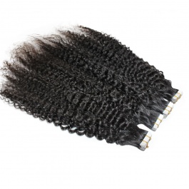 Natural black Jerry curly tape in virgin remy hair extensions 100grams-Tape05