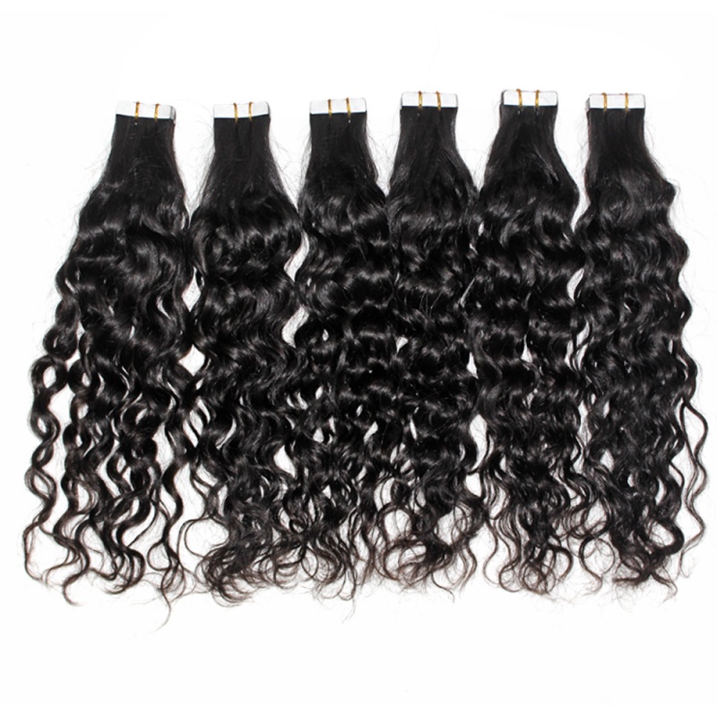 Natural black Water Wave tape in virgin remy hair extensions 1kg wholesale price-Tape12