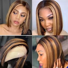 Highlight #4/27  color BOB straight short wig 150% density Virgin Remy Hair