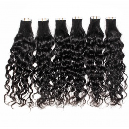 Natural black Water Wave tape in virgin remy hair extensions 1kg wholesale price-Tape12