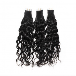 Natural black Water Wave tape in virgin remy hair extensions 1kg wholesale price-Tape12