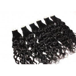Natural black Water Wave tape in virgin remy hair extensions 1kg wholesale price-Tape12