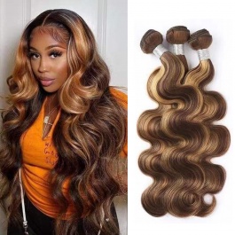 Elesis  balayage highlight  P4/27 3bundles body wave virgin remy hair piano color  brazilian human hair