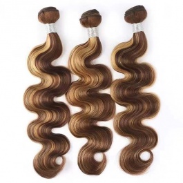 Elesis  balayage highlight  P4/27 3bundles body wave virgin remy hair piano color  brazilian human hair