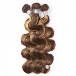 Elesis  balayage highlight  P4/27 3bundles body wave virgin remy hair piano color  brazilian human hair