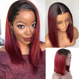 Short Bob Human hair wig Burgundy Toner 1B/99j color Virgin Remy Hair Lace Wig