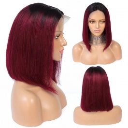 Short Bob Human hair wig Burgundy Toner 1B/99j color Virgin Remy Hair Lace Wig