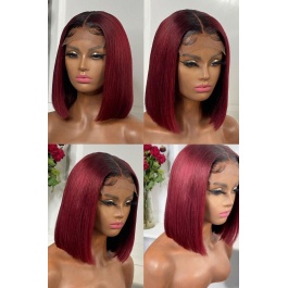 Short Bob Human hair wig Burgundy Toner 1B/99j color Virgin Remy Hair Lace Wig