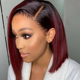 Short Bob Human hair wig Burgundy Toner 1B/99j color Virgin Remy Hair Lace Wig