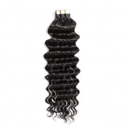 Natural black Deep Wave virgin remy hair tape in extensions 50grams-Tape03