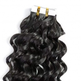 Natural black Italian Curly virgin remy hair tape in extensions 50grams-Tape04