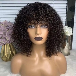 Curly Short Bob Wig with Bangs Brazilian Jerry curly Human hair Top RAW hair Glueless wig-Bob3