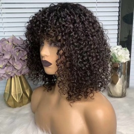 Curly Short Bob Wig with Bangs Brazilian Jerry curly Human hair Top RAW hair Glueless wig-Bob3