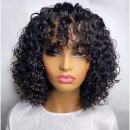 Curly Short Bob Wig with Bangs Brazilian Jerry curly Human hair Top RAW hair Glueless wig-Bob3