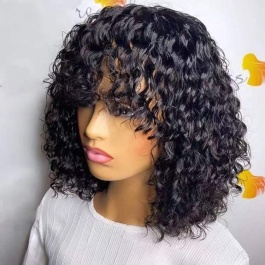 Curly Short Bob Wig with Bangs Brazilian Jerry curly Human hair Top RAW hair Glueless wig-Bob3