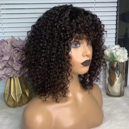 Curly Short Bob Wig with Bangs Brazilian Jerry curly Human hair Top RAW hair Glueless wig-Bob3