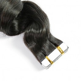 Natural black Loose curl virgin remy hair tape in extensions 40pieces-Tape07