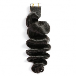 Natural black Loose curl virgin remy hair tape in extensions 40pieces-Tape07