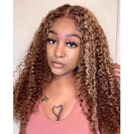 Elesis Ombre Lace Wig Curly Human Hair Wigs Highlight  #4/27 Deep Wave Wigs For Women Remy Human hair-P427DW
