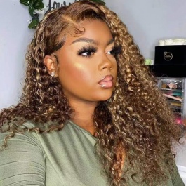 Elesis Ombre Lace Wig Curly Human Hair Wigs Highlight  #4/27 Deep Wave Wigs For Women Remy Human hair-P427DW