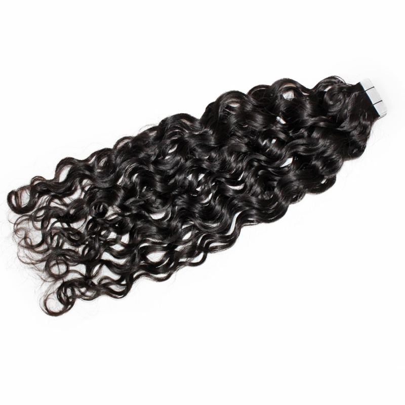 Elesis Double drawn  virgin remy hair tape in Water Wave Italian Curly  extensions 100grams-DTape4