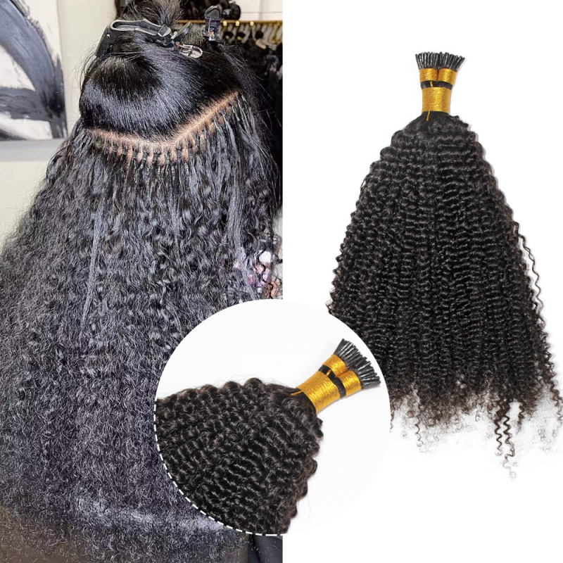Elesis Virgin Hair Kink Curly I-tips hair extensions Virgin Remy Hair 100grams-Tip07