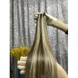 Tape in Balayage Extensions Virgin Remy Hair Brown with Blonde highlight #4/27-TAPE427