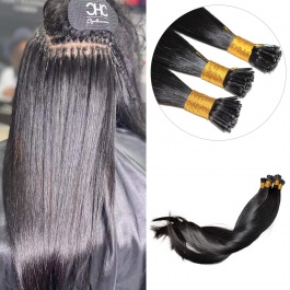Elesis Virgin Hair Natural Straight I-tips hair single drawn extensions Virgin Remy Hair 100grams-Tip01