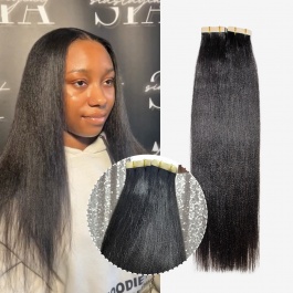 Natural black Yaki Straight virgin remy hair tape in extensions 50grams-Tape08
