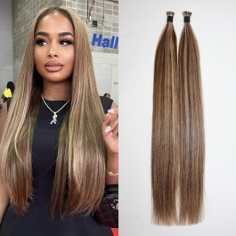 Elesis Virgin Hair double drawn virgin hair I-tip straight color #4/27highlight hairextensions 100grams-Dtip3