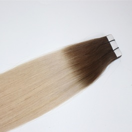 Virgin Remy Hair Tape in Extensions white blonde with darkroot brown Toner #T49