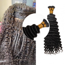 Elesis Virgin Hair Deep Wave I-tips hair extensions Virgin Remy Hair 100grams-Tip04