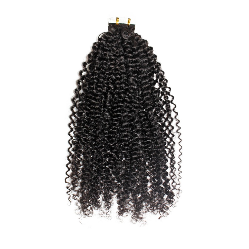 Natural black Jerry Curly virgin remy hair tape in extensions 50grams-Tape09