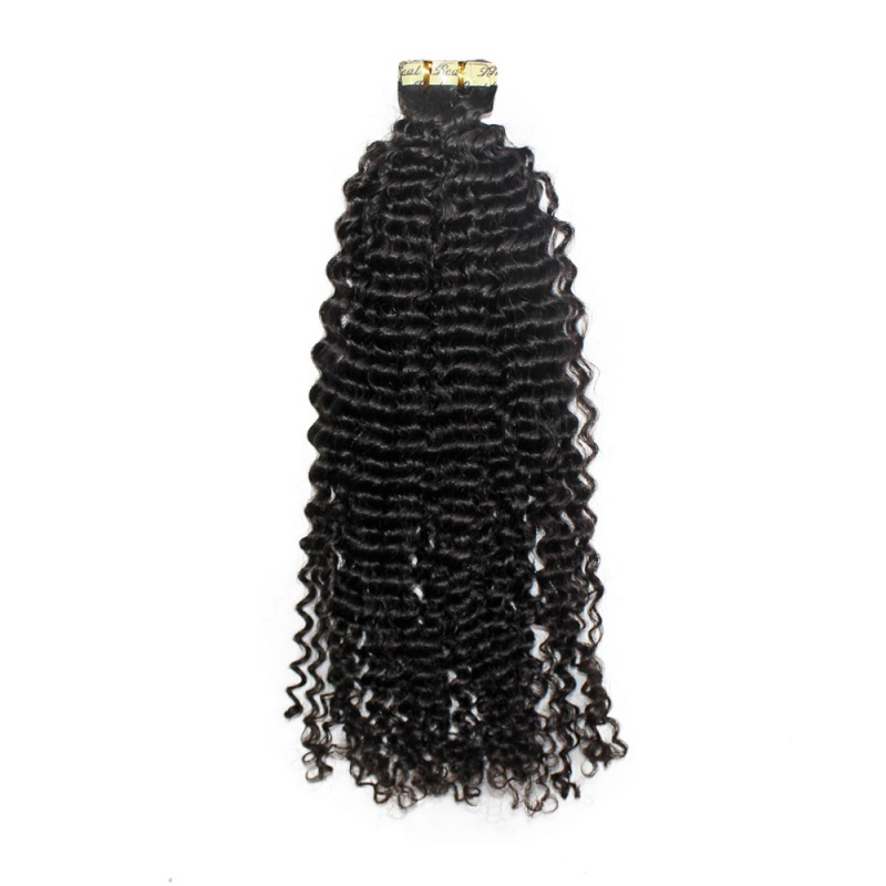 Natural black kinky Curly virgin remy hair tape in extensions 50grams-Tape11