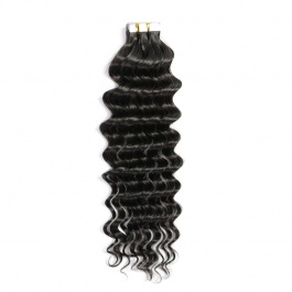 Natural black Deep Wave virgin remy hair tape in extensions 50grams-Tape03