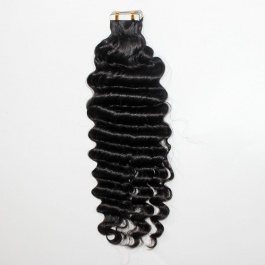 Natural black Deep Wave virgin remy hair tape in extensions 50grams-Tape03