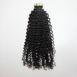 Natural black kinky Curly virgin remy hair tape in extensions 50grams-Tape11